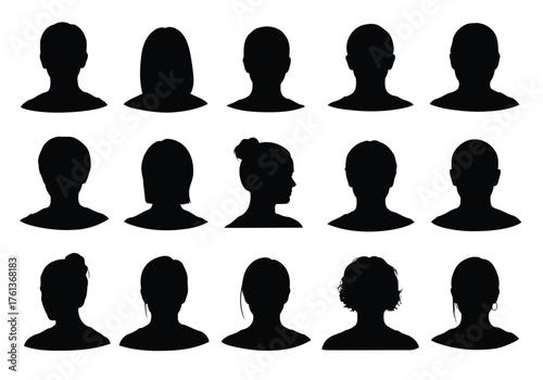 Vector illustration of collection of diverse silhouette head profiles