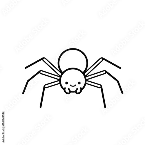 A smiling spider illustration with eight legs on a white background