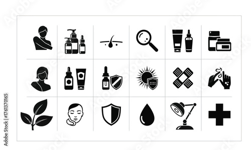 Dermatology and skincare cosmetic icon set. Skin protection, beauty vector signs.