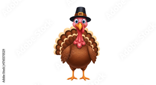 Cartoon Pilgrim Turkey Wearing a Hat.