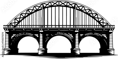 Three-arched truss bridge silhouette