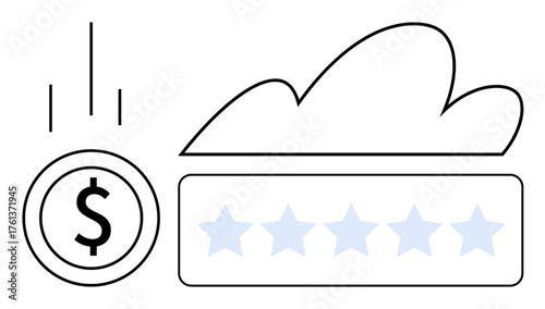 Dollar coin, cloud element, and rating stars emphasize financial success, quality scoring, and digital solutions. Ideal for finance, business growth, customer feedback, cloud computing ratings