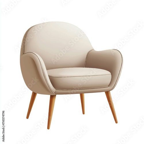  Elegant cream colored armchair with wooden legs for comfortable seating