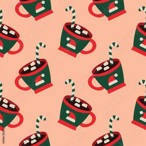 Christmas New Year hot drink seamless pattern background for packaging and decoration