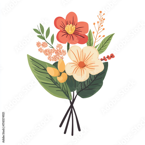 Elegant Floral Bouquet with Red and Cream Flowers Illustration.