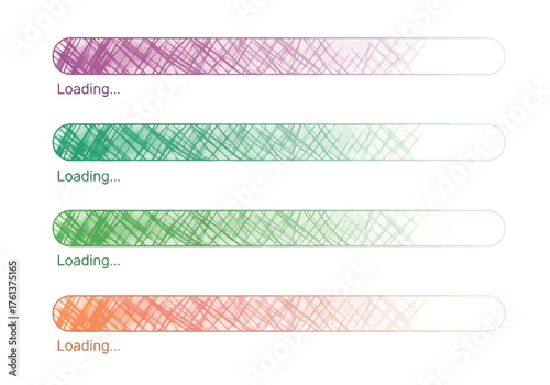 Vector illustration of loading progress bar with colorful hatched fill