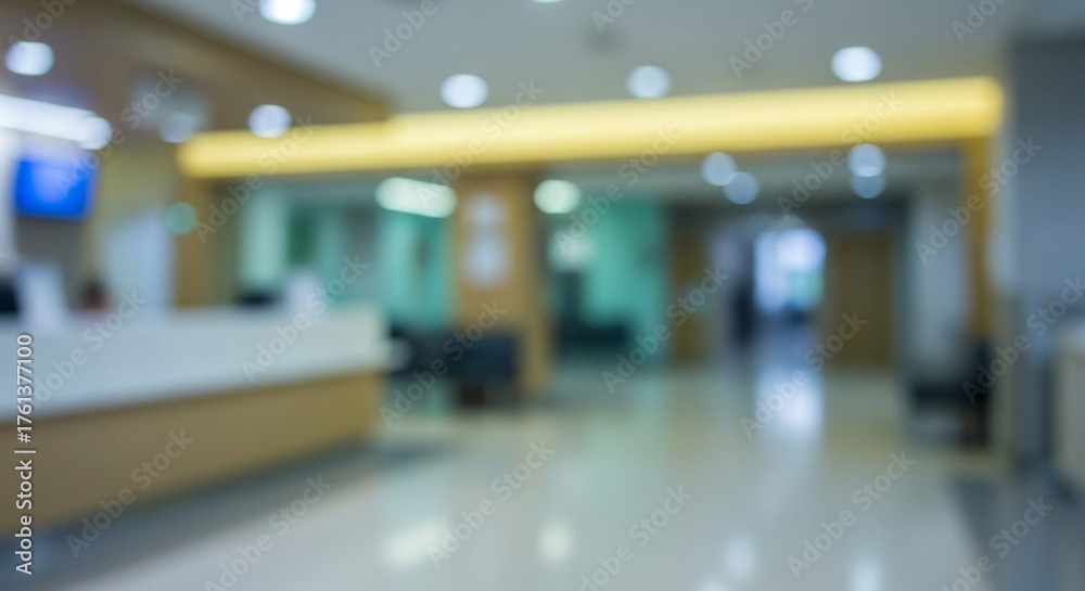 Fototapeta premium Abstract Blurred Interior Hospital Lobby and Reception Desk Background