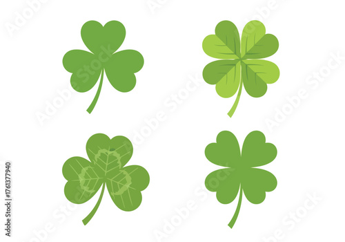 Vector illustration of four green shamrock and clover leaf icons