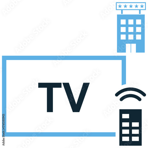 Hotel TV icon vector. Ideal for in-room entertainment, technology, and guest amenities themes. This graphic symbolizes the television set provided in a hotel room for guest leisure and comfort.
