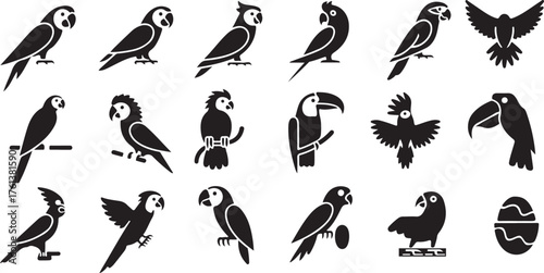 Assortment of Parrot and Bird Silhouettes macaw cockatoo
