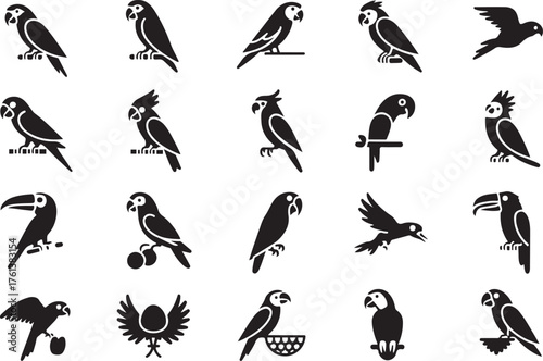 Collection of Parrot and Bird Silhouettes macaw cockatoo