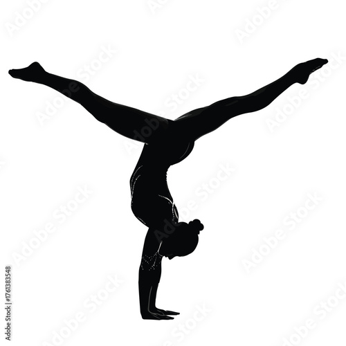 Vector illustration of silhouette of a gymnast performing a handstand
