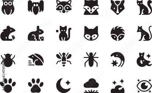 Diverse Animal and Night Icons Collection silhouette