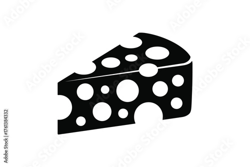 Black Swiss cheese wedge with white holes food dairy