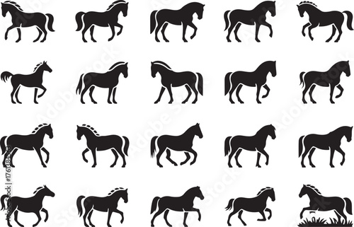 Horse Silhouettes in Different Gaits and Poses animal