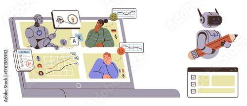 AI robot teaches online, evaluates assignments, tracks progress, and supports students via interactive tools. Ideal for education, technology, self-improvement, innovation, e-learning creativity
