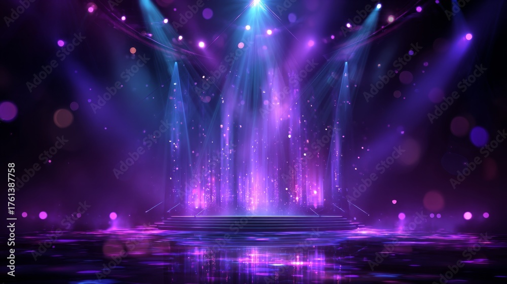 Fototapeta premium A purple stage with lights shining on it