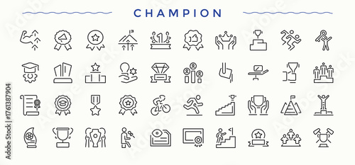 Championship line icon set. Contain linear sign medal, prize, best, award, cup and more. Win vector icon set. Outline symbol collection. Editable vector illustration.