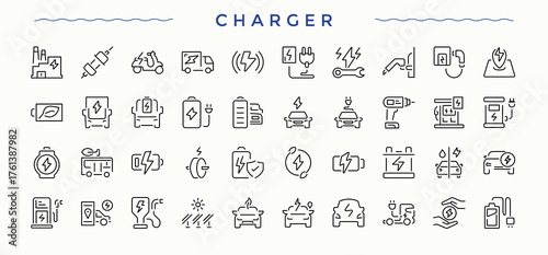 Changer linear icon set. Includes thin line symbols technology, tech, coin, bit, mining, blockchain and more. Technology related icon set. Minimal thin line web icons set. Editable vector.