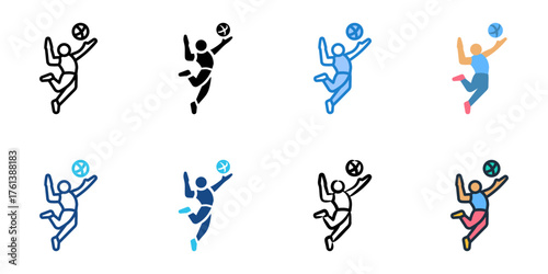 Serving Volleyball icon set multiple style collection 
