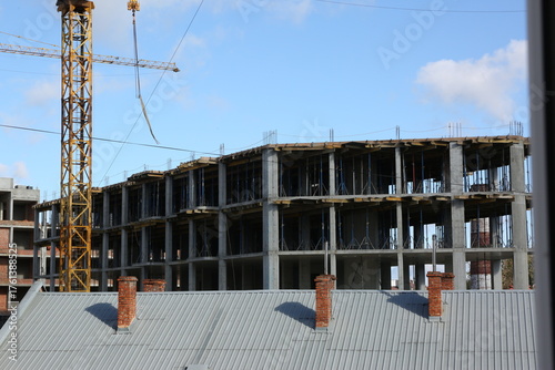 Photography construction site with cranes construction and development
