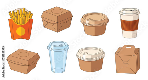 Vector illustration of fast food and drink containers
