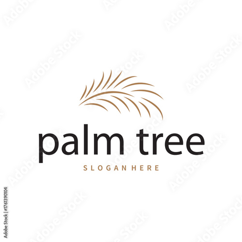 Palm leaf logo black silhouette of coconut leaf with simple modern and elegant line design illustration and symbol template design