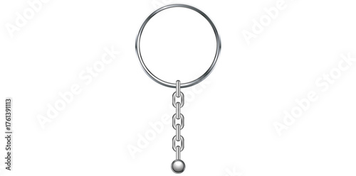 Realistic Silver Key Chain With Metal Ring Vector Illustration.	