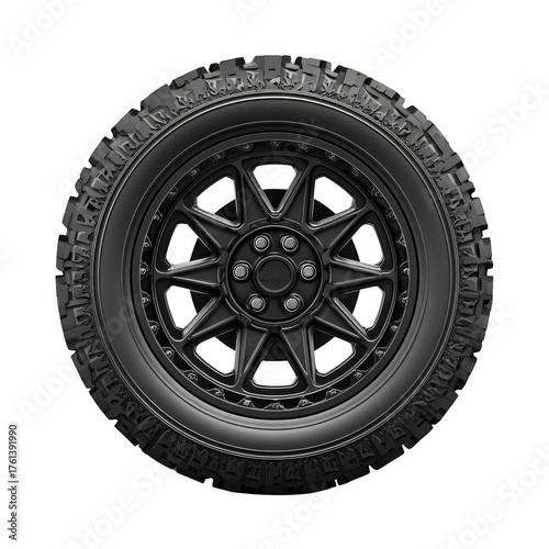 A black tire with a black rim