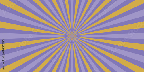 Vibrant radial burst pattern with alternating lavender and golden yellow stripes creating a dynamic retro sunburst background for graphic design and abstract art