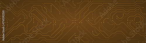 Warm brown circuit board design with detailed golden lines and connection points on a gradient brown backdrop, symbolizing data networks and electronic systems