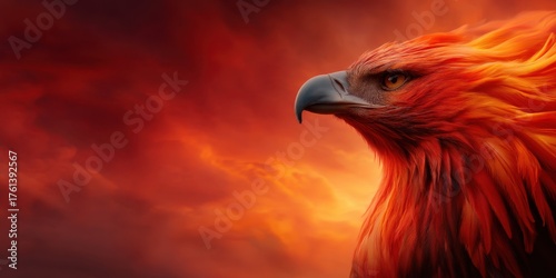 Backlit Highlight Fantasy concept. Majestic eagle against a fiery sunset backdrop.