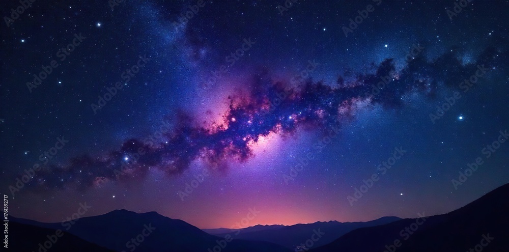 Naklejka premium Breathtaking Night Sky Vibrant Constellation and Twinkling Stars Illuminate the Inky Blackness - Perfect for Astronomy, Space, and Celestial Designs