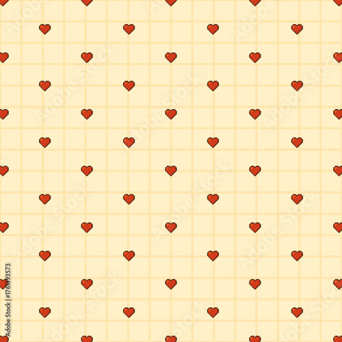 Pixel Heart Check Pattern Aesthetic Retro Background Design