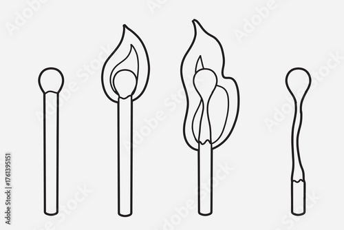 set of match stick with outline style god for icon, symbol, element design, coloring book, etc