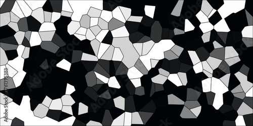 Abstract geometric mosaic pattern in grayscale with irregular polygonal shapes and varying shades of black white and gray creating a textured background