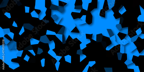 Dynamic abstract background with sharp blue polygonal shapes casting shadows on a black surface creating a futuristic and energetic visual