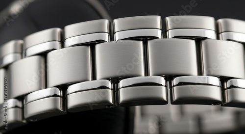 Close up of a modern stainless steel watch band.