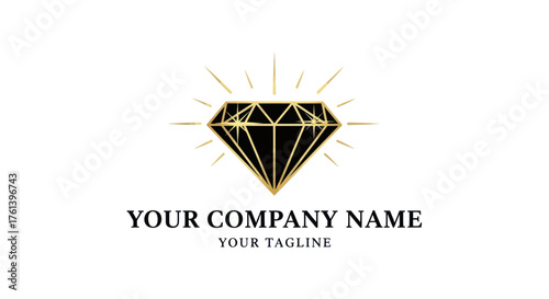 Elegant black diamond logo with golden outline and sparkle.