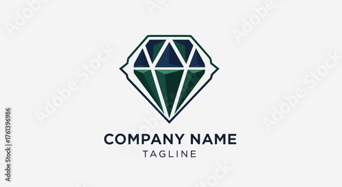 Geometric diamond logo with green and blue polygonal facets.