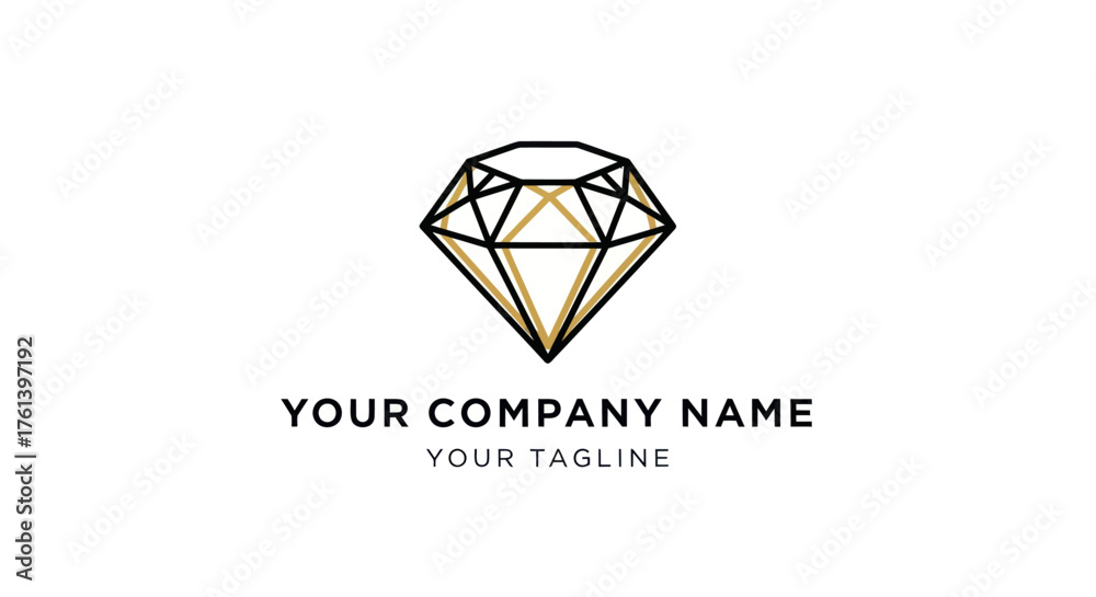 Fototapeta premium Elegant Diamond Logo Design with Geometric Facets and Golden Accents.