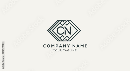 Elegant CN initial letters logo design in a geometric diamond frame.