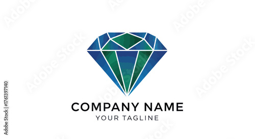 Geometric Diamond Logo Design with Blue and Green Facets.