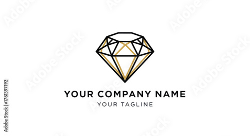 Elegant Diamond Logo Design with Geometric Facets and Golden Accents.