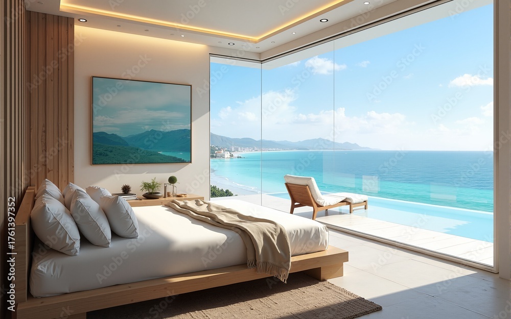 Fototapeta premium Beach luxury living on Sea view / 3d rendering. High quality