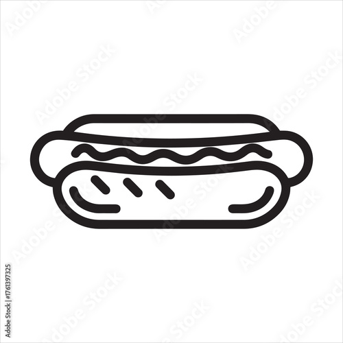 Simple line art hot dog with buns and condiments graphic for food and fast food themes