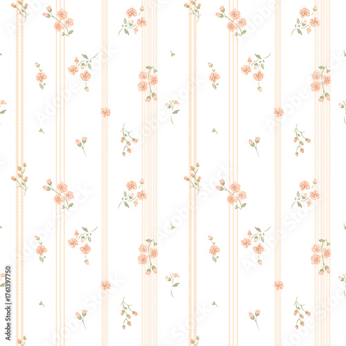 Stripe pattern, Floral stripe seamless pattern, floral textile. Fabric flower. Stripe wallpaper style, Cute flower texture print, design for flannel, table cloth, textile fabric, paper