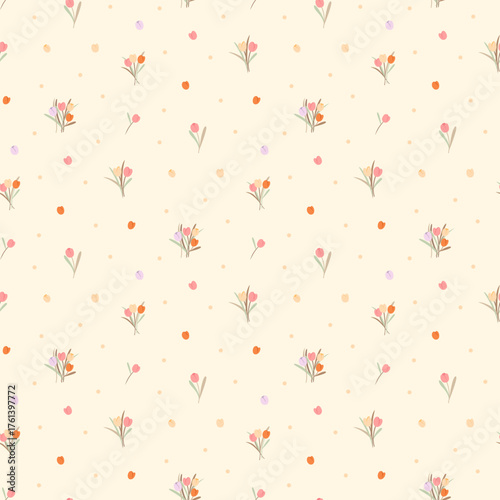 Flower pattern, ditsy floral seamless pattern. Hand drawn flower background. Small repeat pattern. Ditsy print. Cute botanic design. Ditsy floral flower pattern for fashion, fabric, textile, wallpaper