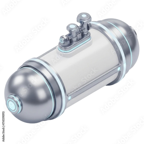 Sleek futuristic cylindrical storage unit with glowing blue accents, designed for advanced space colony infrastructure and high-tech industrial systems, embodying innovation