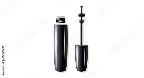 Black mascara tube  applicator brush on white